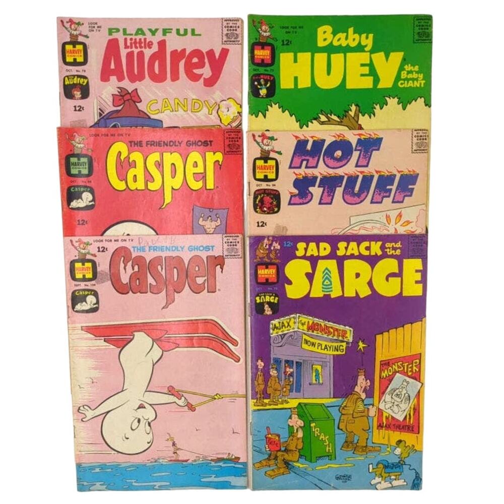6 Silver Age Harvey Comic Lot Hot Stuff Casper Sad Sack Baby Huey Audrey 60s 70s